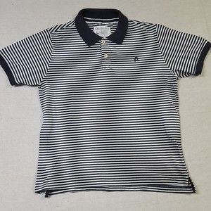 AKDMKS Polo Short Mens Large Blue White Striped Preppy Casual Rugby Adult